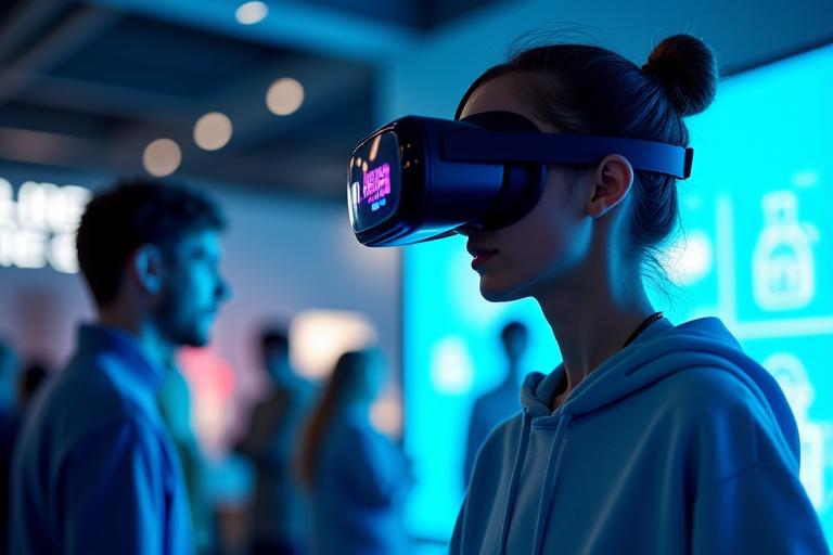 A person using a VR headset at an interactive brand activation.