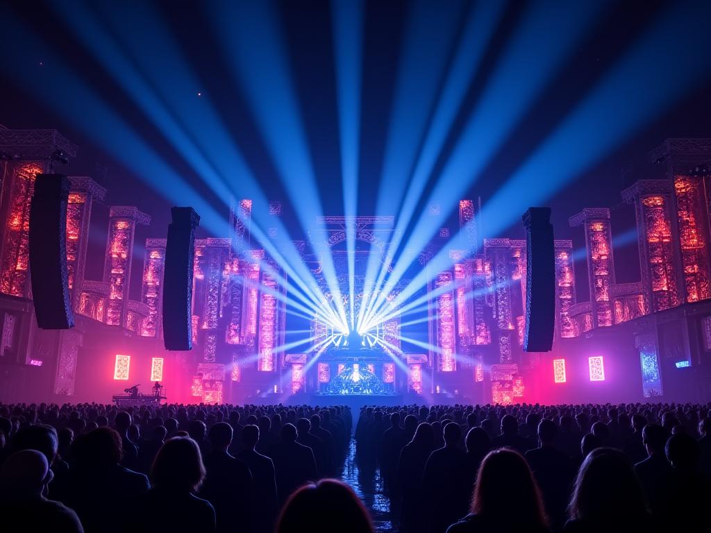 A grand festival stage with spectacular lighting and design.
